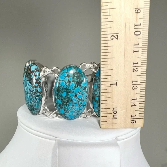 Turquoise 925 Large Gemstone Bracelet - Picture 3 of 7
